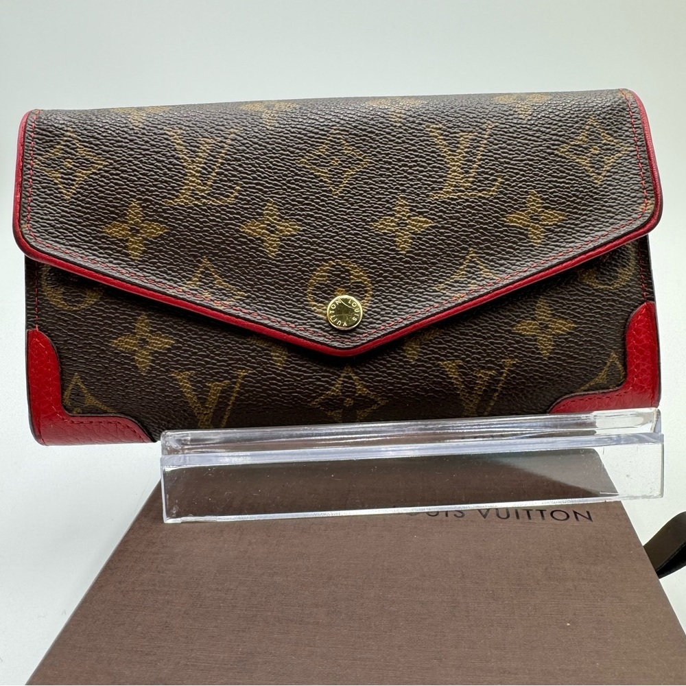 Louis Vuitton - Authentic-Sarah Retiro Mono / Red Trim Long wallet w/ Box